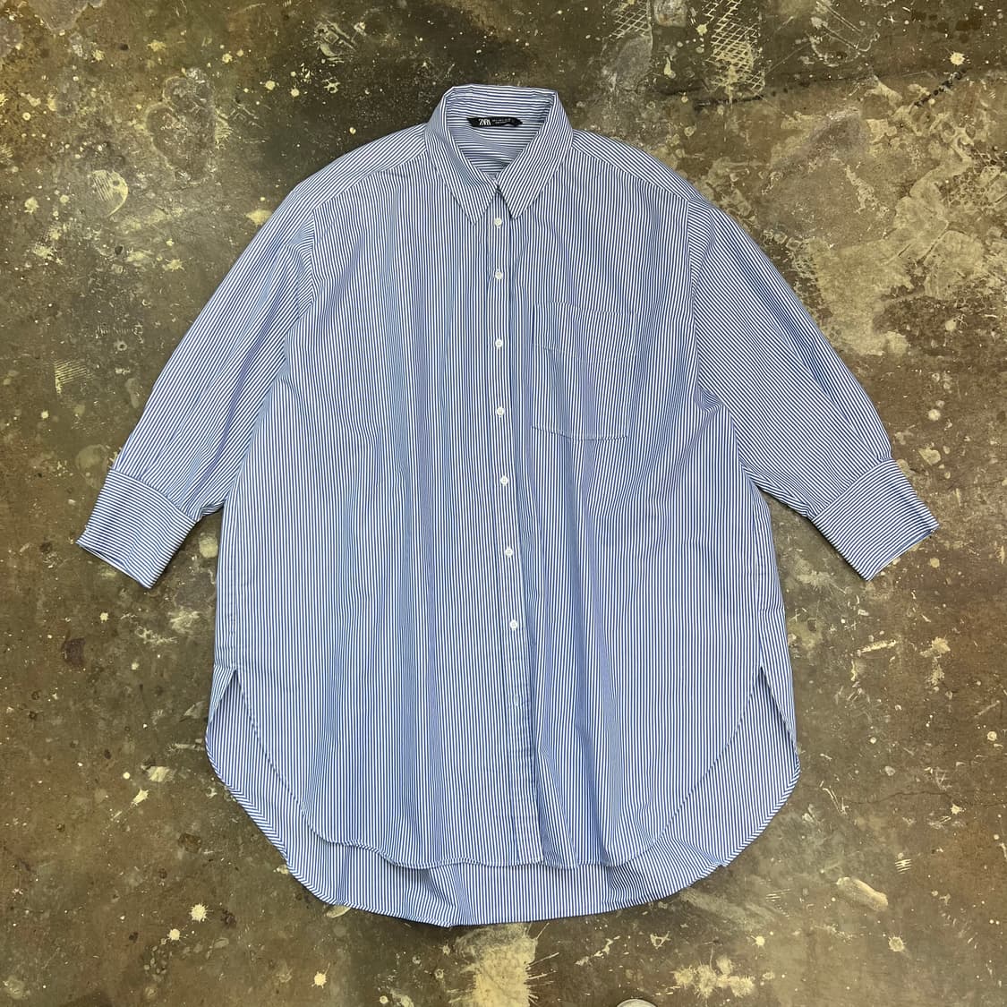 L) ZARA 자라 스트라이프 오버사이즈 버튼 다운셔츠 원피스 상품이미지2