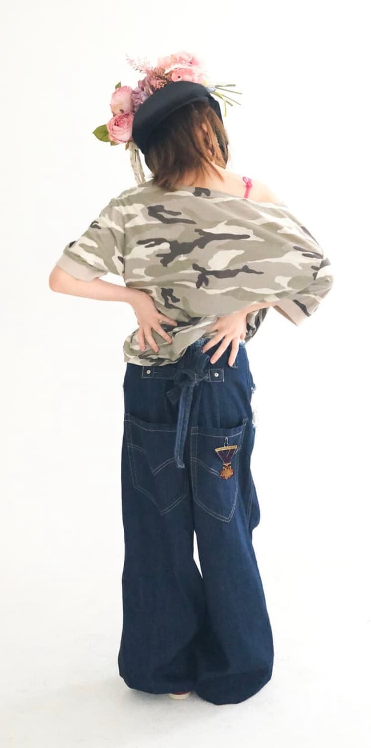 샵페어리 넥 버튼 카모 반팔 티셔츠 상품이미지4