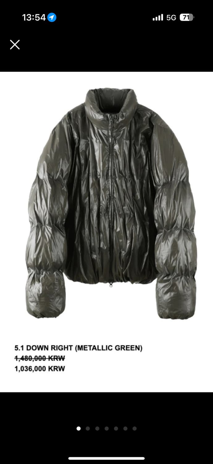 포스트아카이브팩션 (PAF) 5.1 다운 패딩 메탈릭 그린 M 상품이미지1