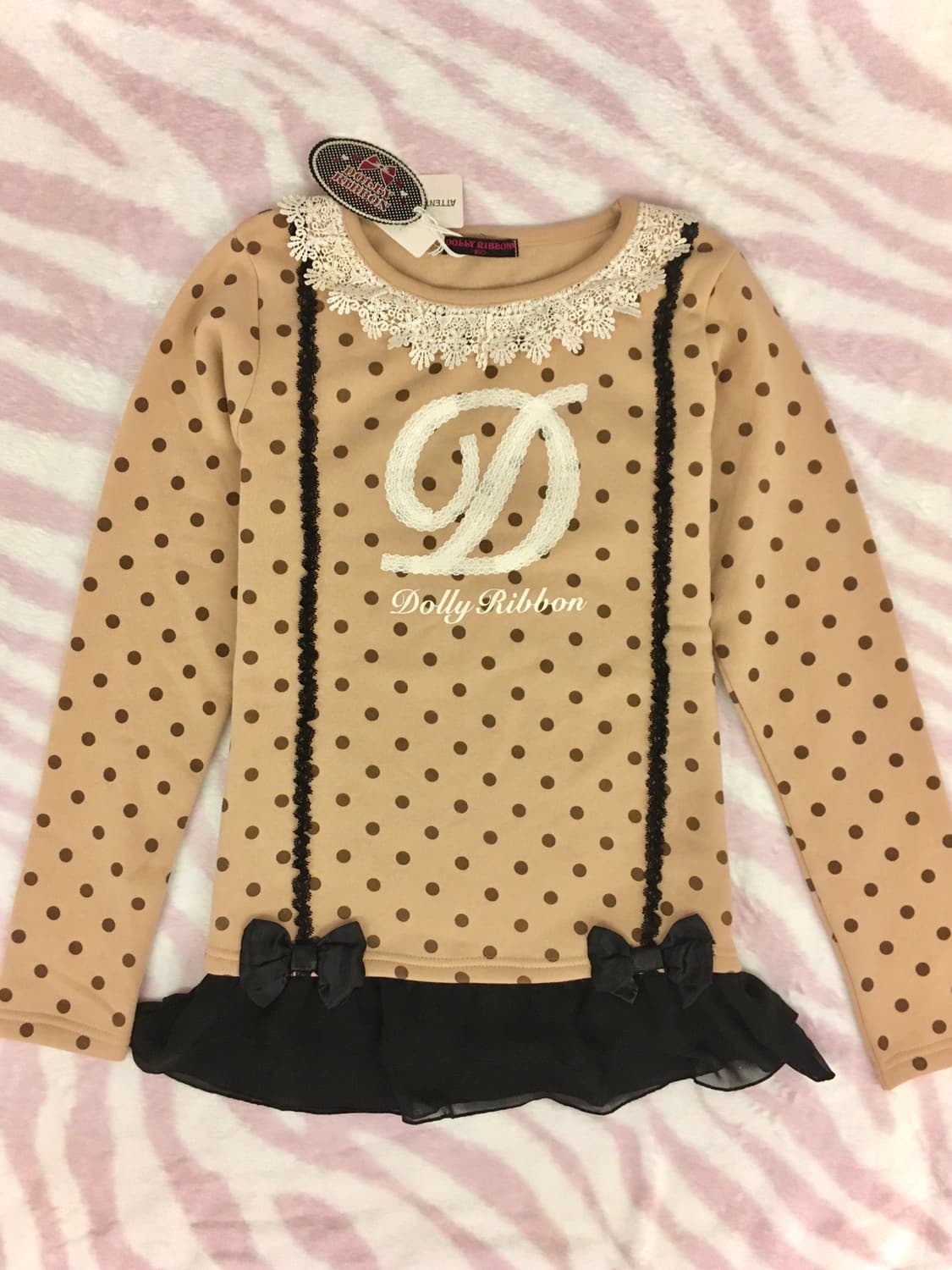 돌리리본 라떼갸루 도트 롱슬리브 티셔츠 로걀탑 땡땡이 상품이미지2