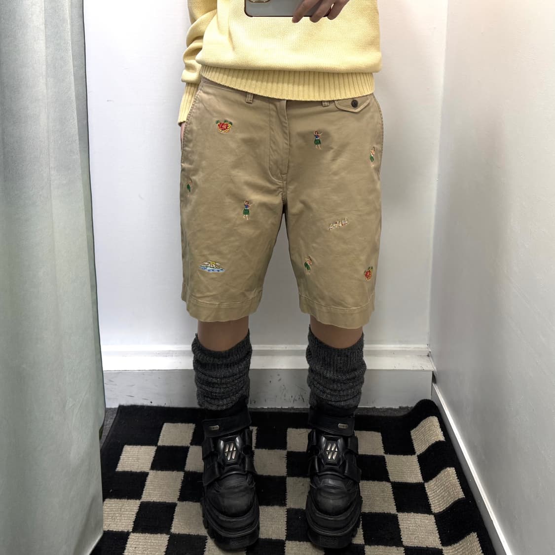 폴로 베이지 스트레치 클래식핏 자수 하프팬츠 상품이미지3