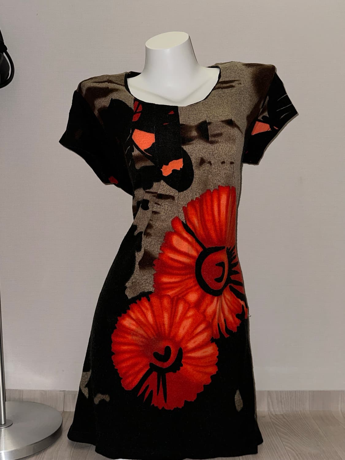 빈티지 플라워 오리엔탈 니트 반소매 원피스 상품이미지2