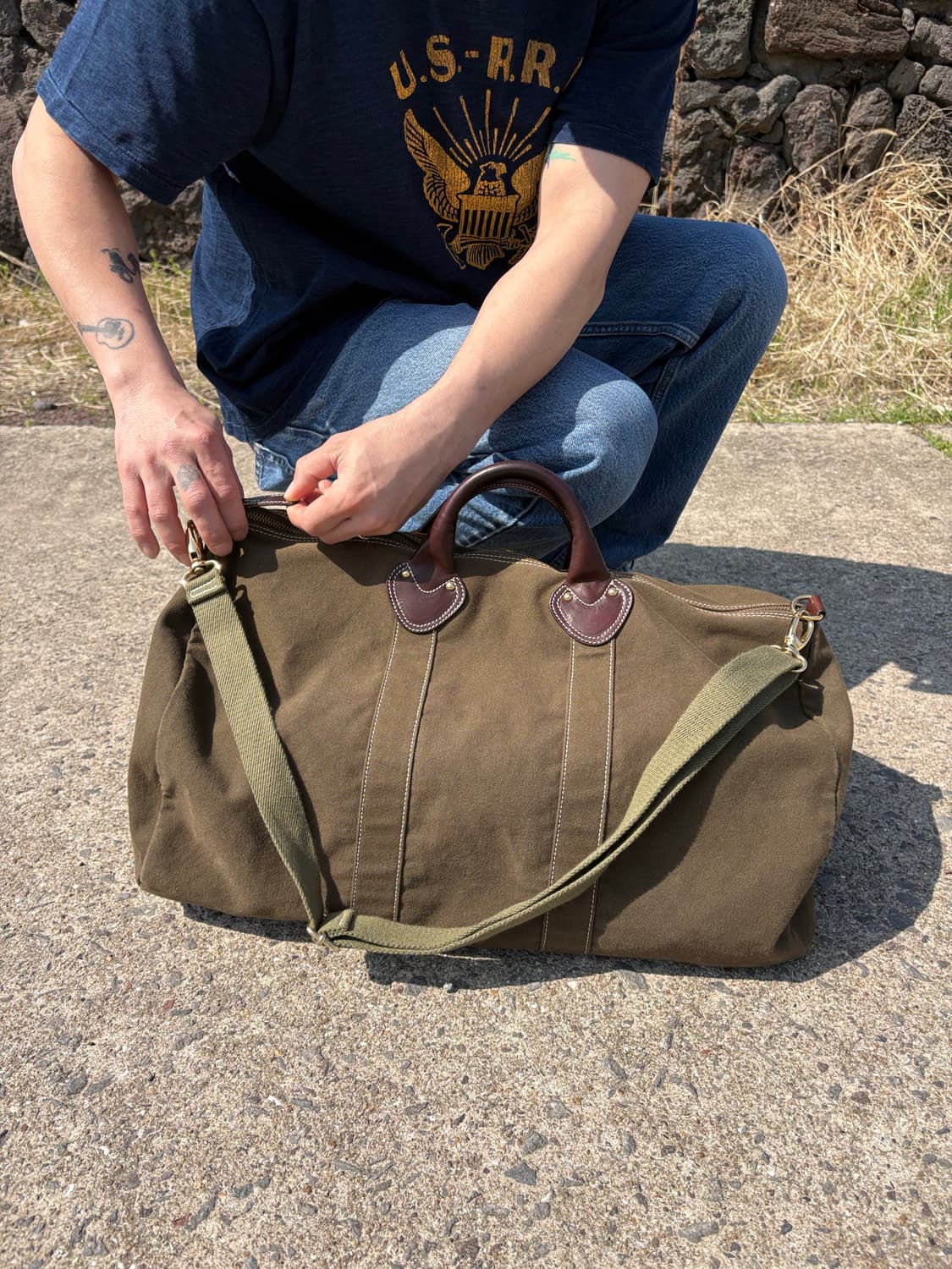 Massimo 이태리 캔버스 카키 더플백 투웨이백 (엘엘빈st) 상품이미지2