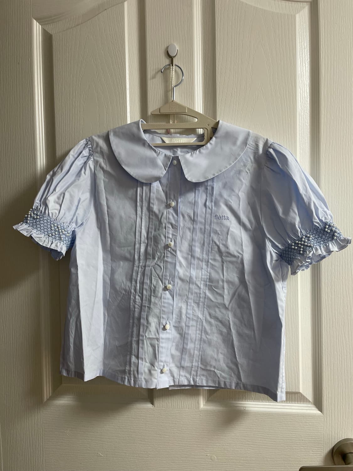 플레따 펄 리본 블라우스, 스커트 M사이즈 (블루) 상품이미지1