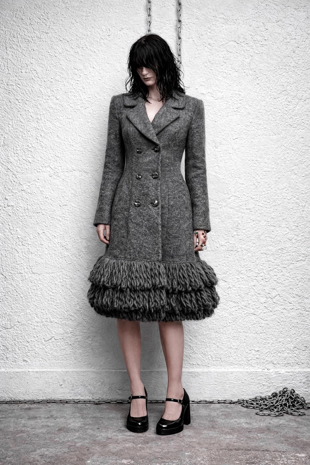 Layered Fringe Hem Double Coat 상품이미지1