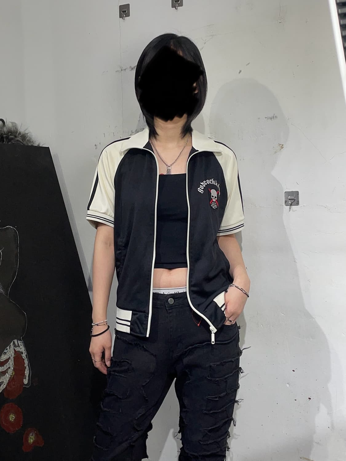 Jpn 일본빈티지 해골 펑크 집업 하프 반팔 져지 상품이미지2