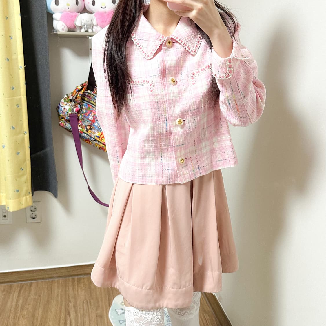 빈티지 딸기우유 핑크 트위드 자켓 히메갸루 로걀 라떼 발레코어 스나계 상품이미지1