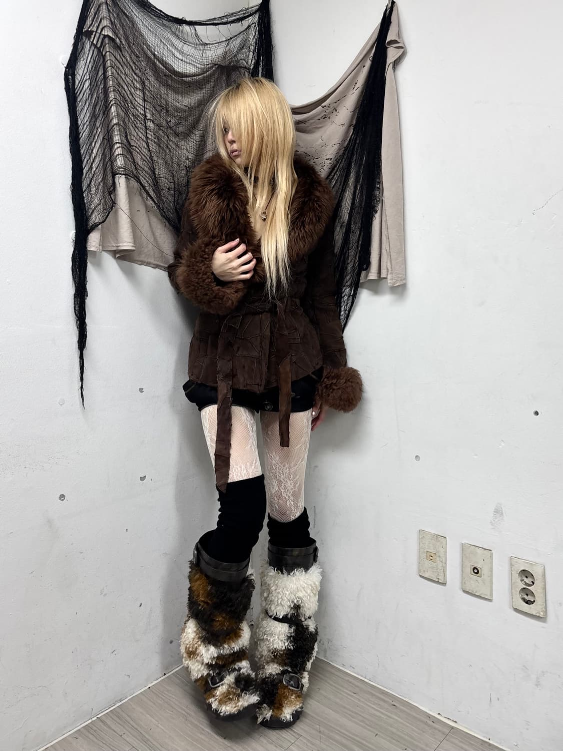 2000s Y2K Brown Fur Trimming Rough Leath 상품이미지9