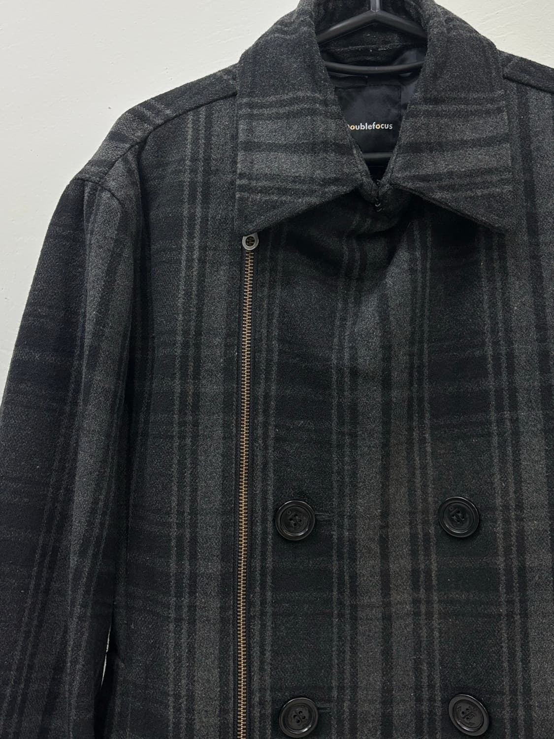 빈티지 그레이 체크 울 하프 더블코트 자켓 상품이미지7