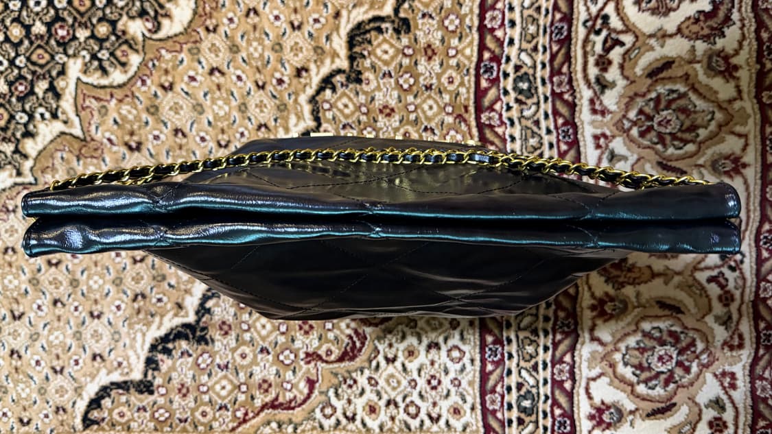 블랙 퀼팅 금장 체인 유광 레더 가죽 토트백 숄더백 쇼퍼백 가방 상품이미지6