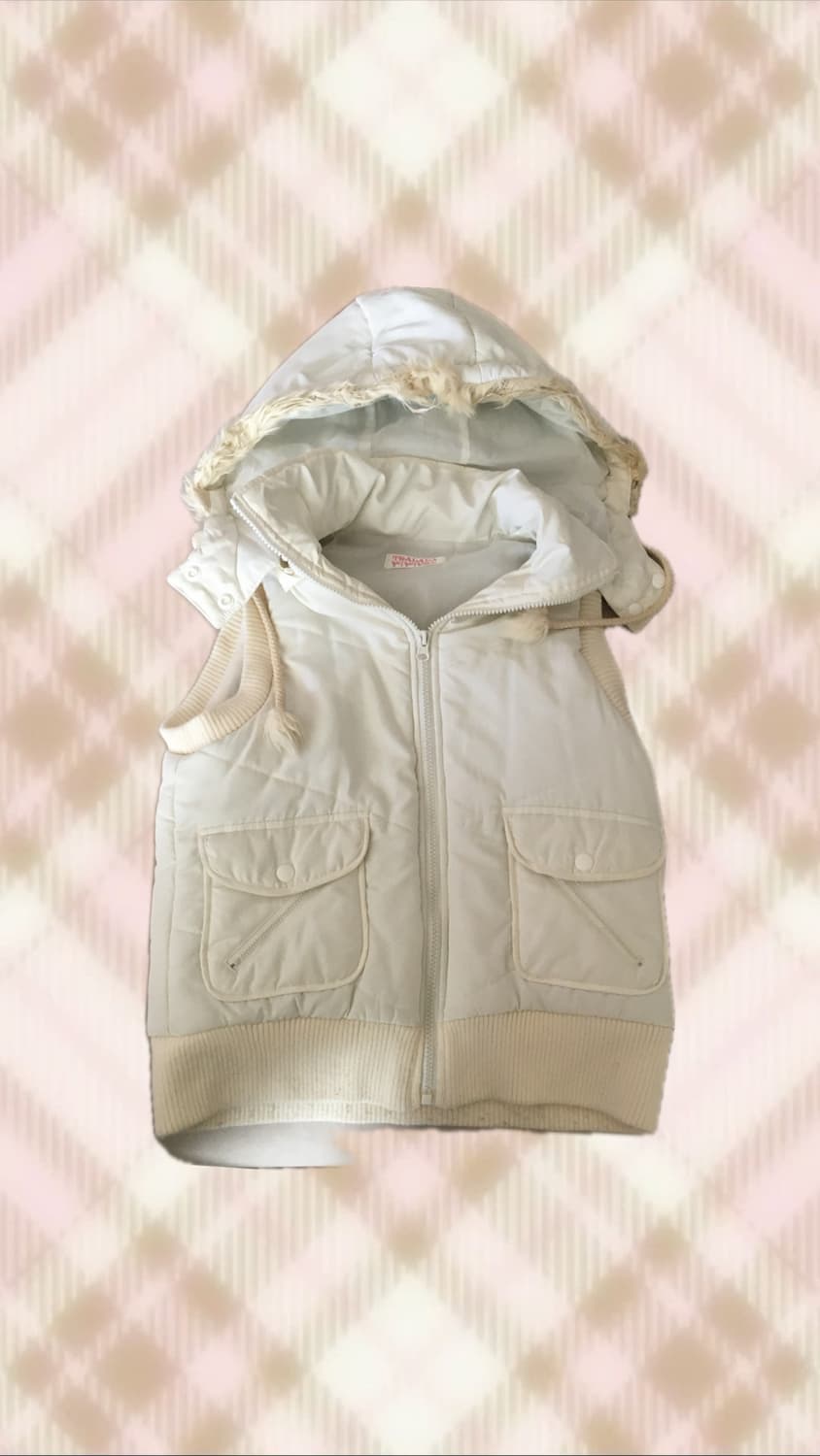 트랄라라 화이트 후드 조끼 패딩 히메 라떼 오네 갸루 러블리 로걀 빈티지 상품이미지1