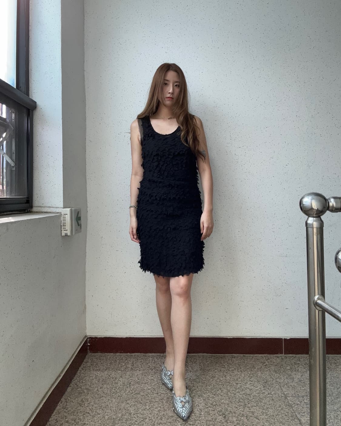 Tess Giberson 블랙 밀리터리 매쉬 실크 양가죽 드레스 원피스 상품이미지10