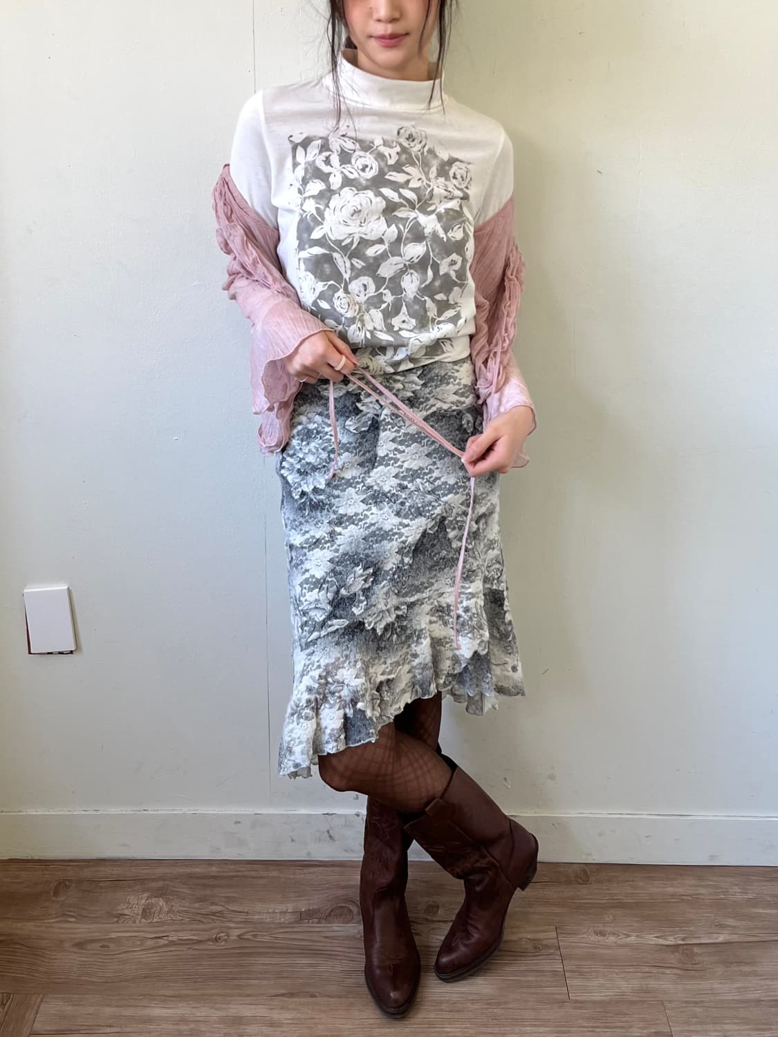 A.G.O 셔링 시스루 가디건 상품이미지5