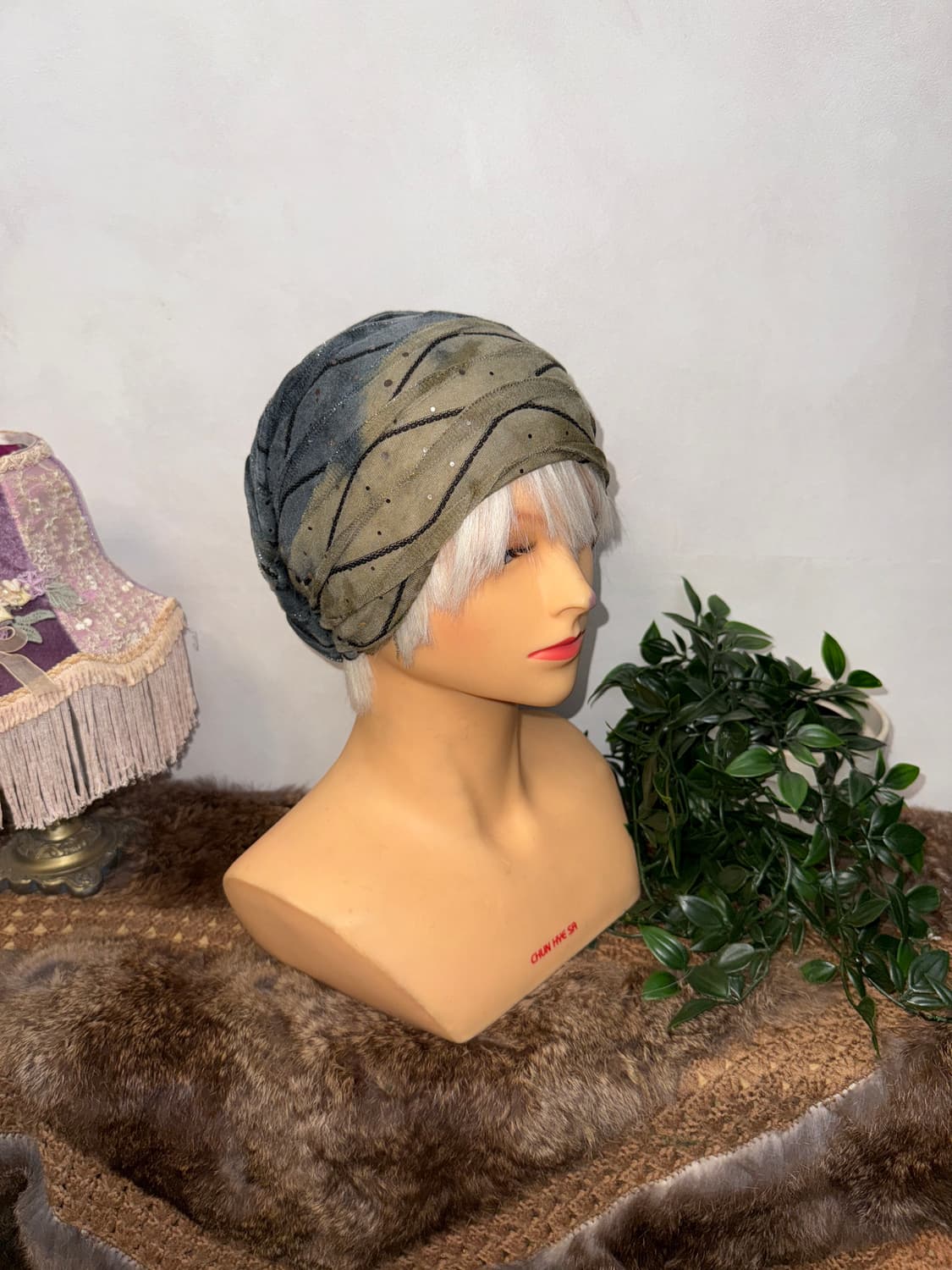 Khaki blue tie dye grunge warmer beanie  상품이미지4