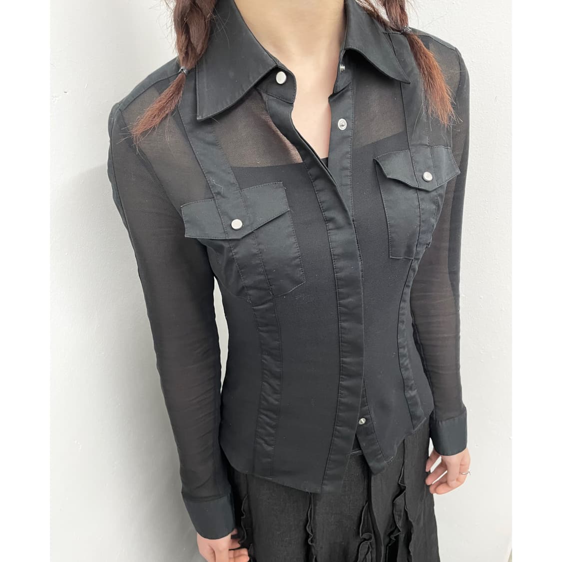 블랙 본디지 메쉬 셔츠 탑 상품이미지2