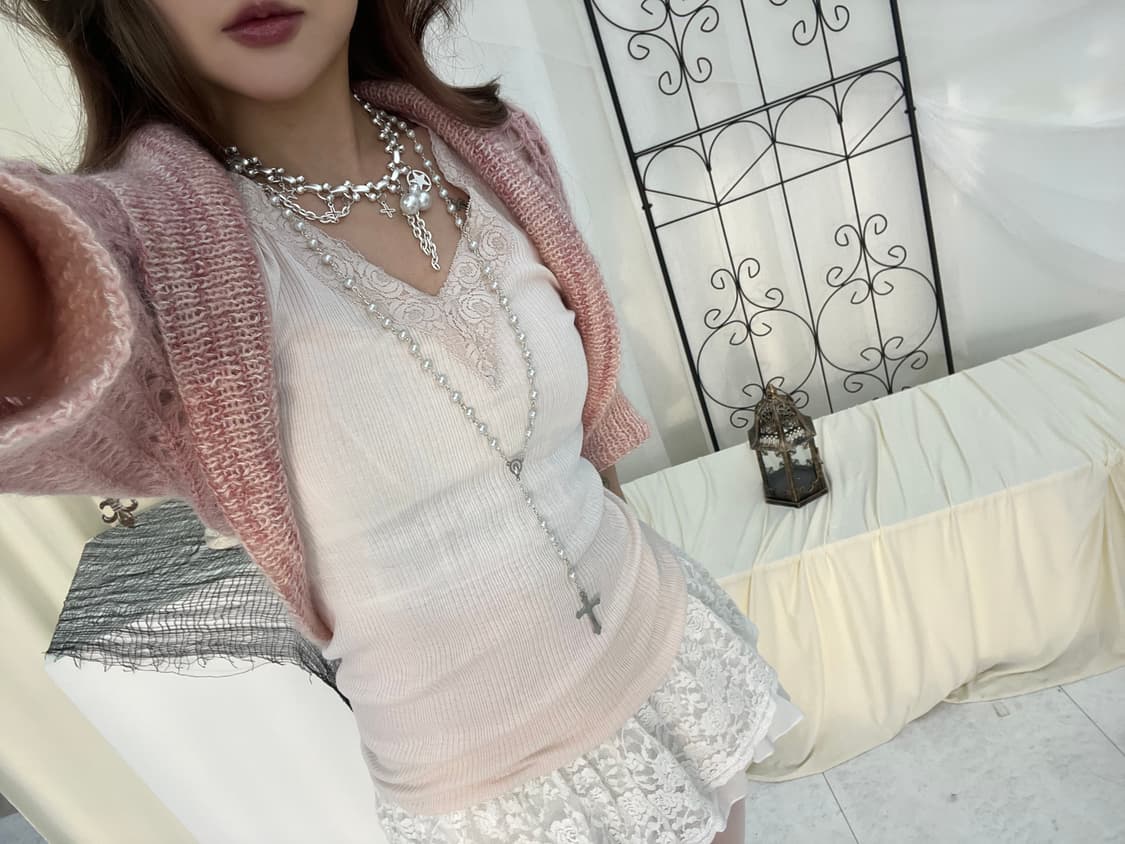 로즈 레이스 V넥 나시 상품이미지4