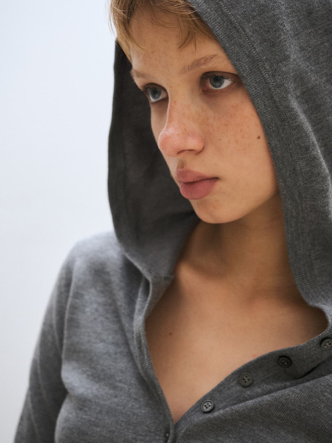OPEN HOOD KNIT, HEATHER GRAY 상품이미지3