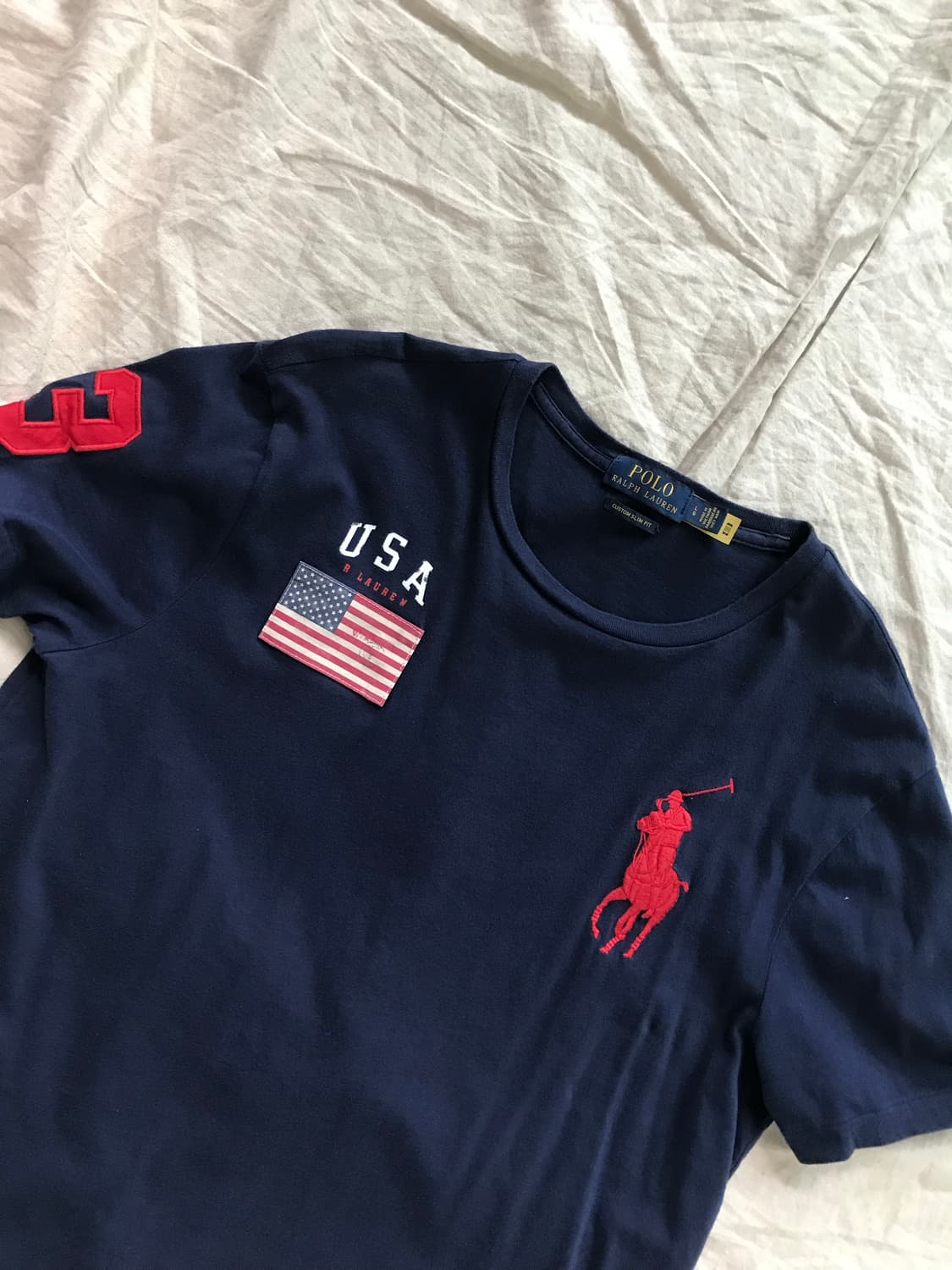 폴로 랄프로렌 빅포니로고 성조기 반팔티 QR코드택 상품이미지6