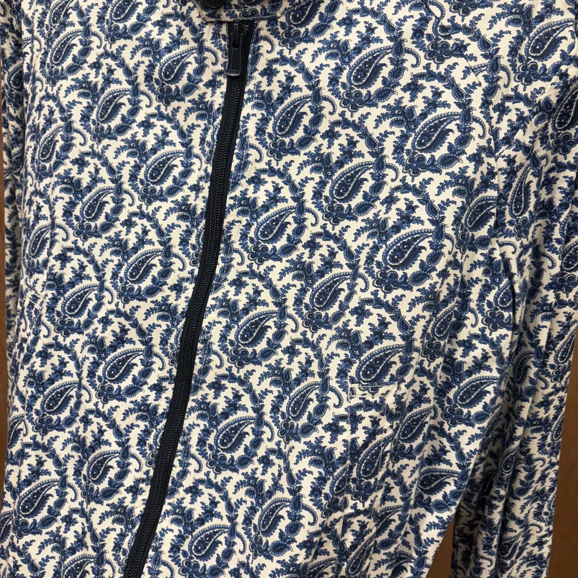 닐 바렛 집업 자켓 에스닉 패턴 카라 더블 버클 밑단 디테일 블루 상품이미지6