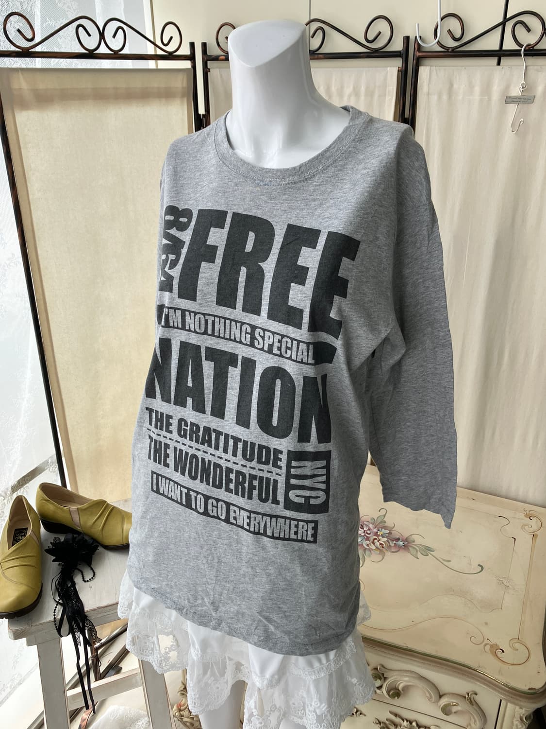 그레이 네이션 칠보 티셔츠 1276 모리걸 일본빈티지 상품이미지3