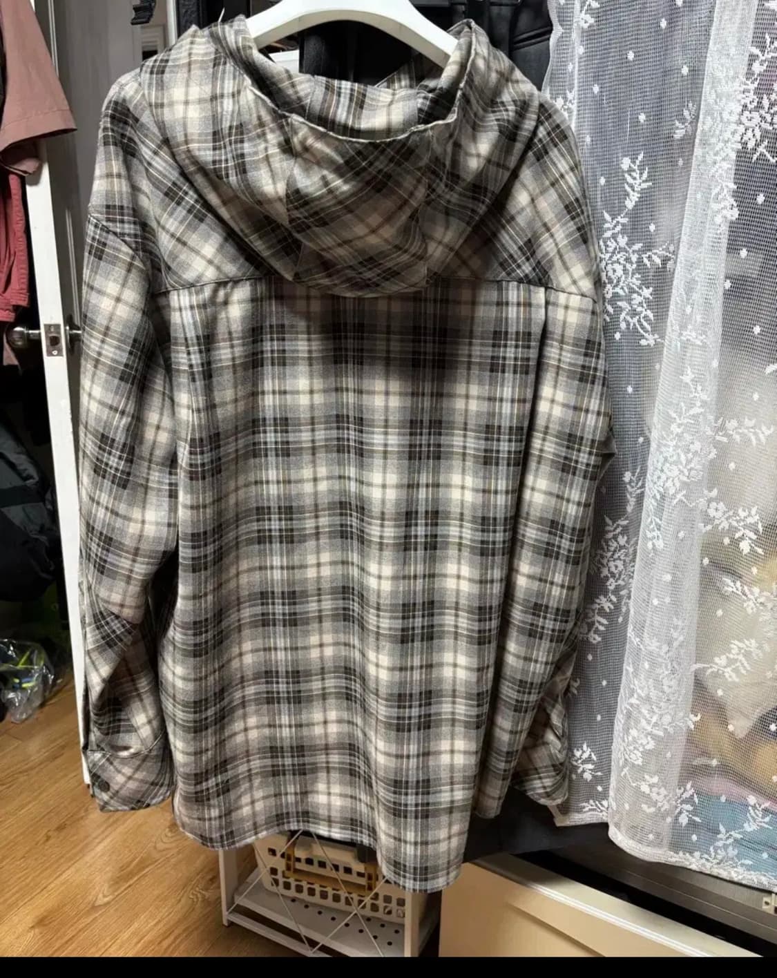 2) 알렌느 체크 후드 셔츠 그레이 상품이미지3