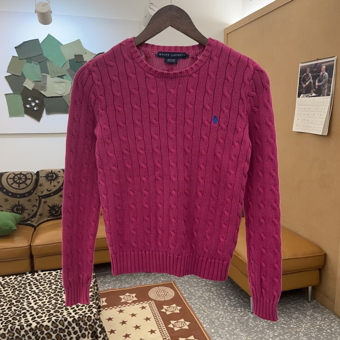 폴로 랄프로렌 빈티지 레트로 딥핑크 꽈배기 니트 S C08946 상품이미지3