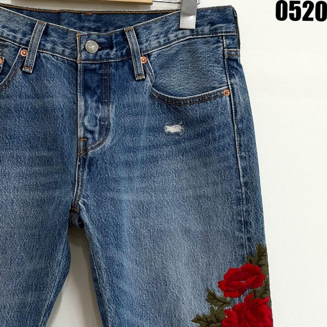 리바이스 501 장미 자수 데님팬츠 W28L26 0520 상품이미지2