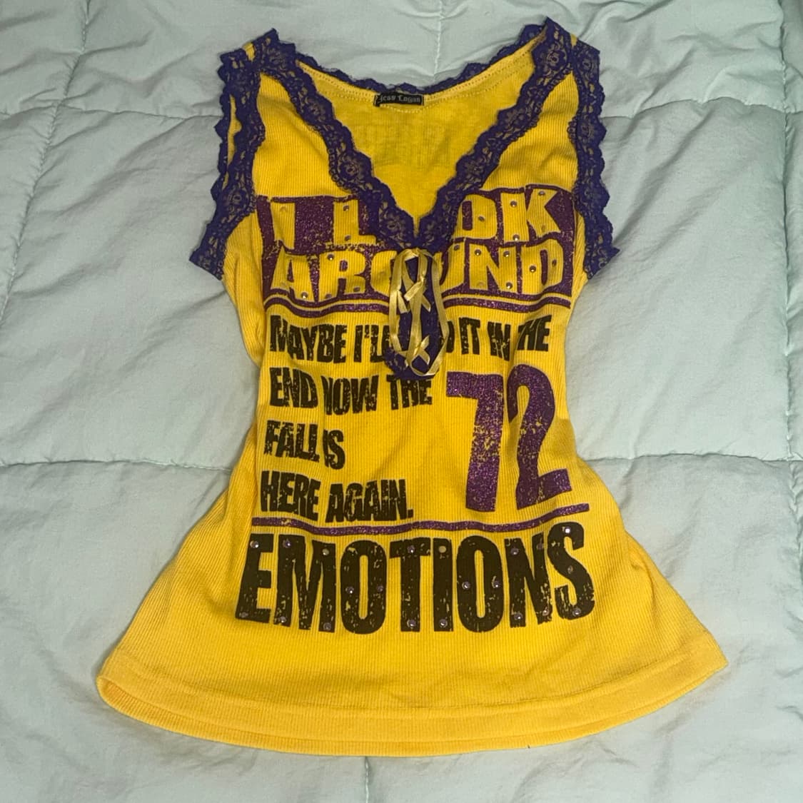 갸루 y2k 레이스 큐빅 슬리브리스 민소매 나시  상품이미지1