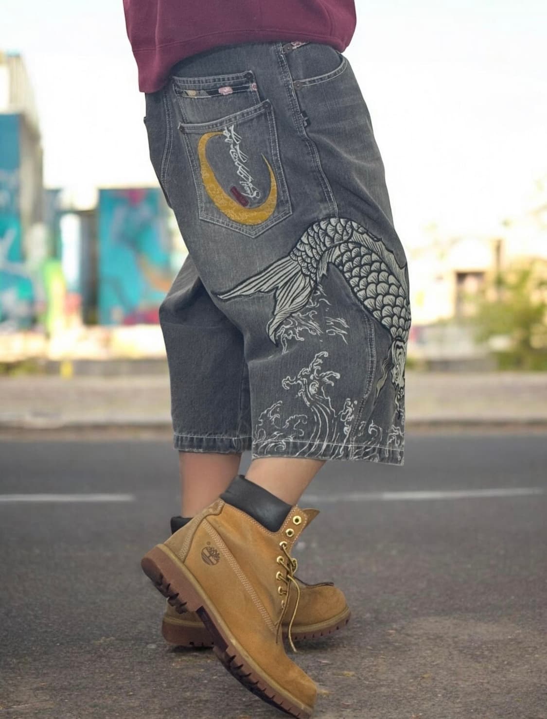 도그타운 오리엔탈 잉어 자수 버뮤다 반바지 데님팬츠 상품이미지3