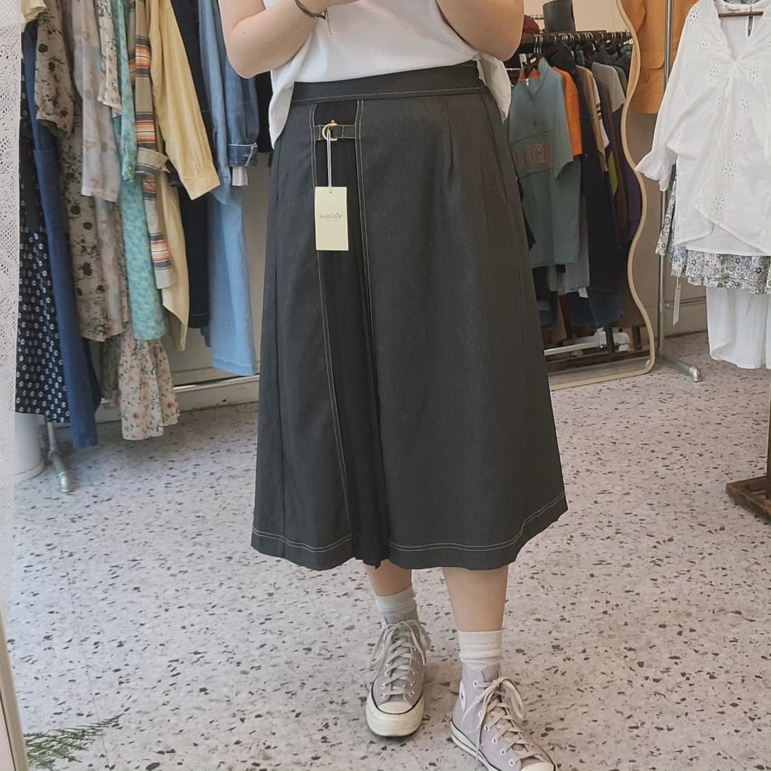 벨티드 흑청 데님 스커트 상품이미지9