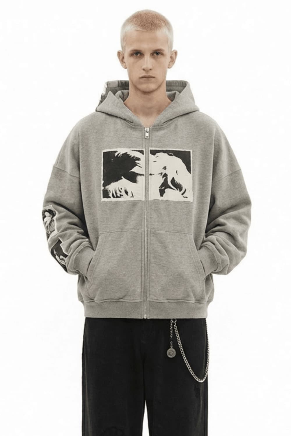 (M/105)Bastard 바스타드 펑크 프린트 오버핏 후드집업 니키 상품이미지9