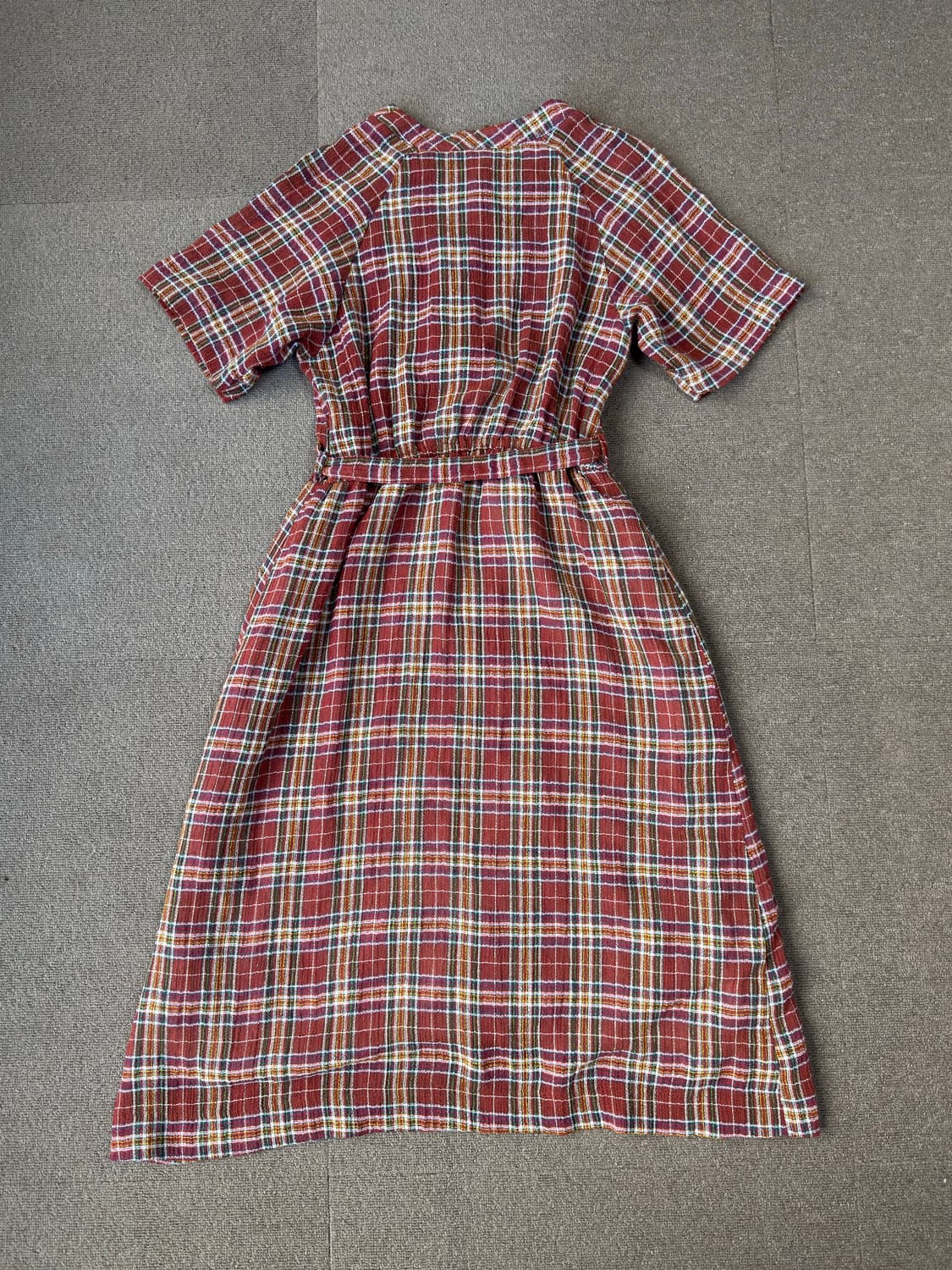 레트로 체크 벨티드 카라 원피스 상품이미지5