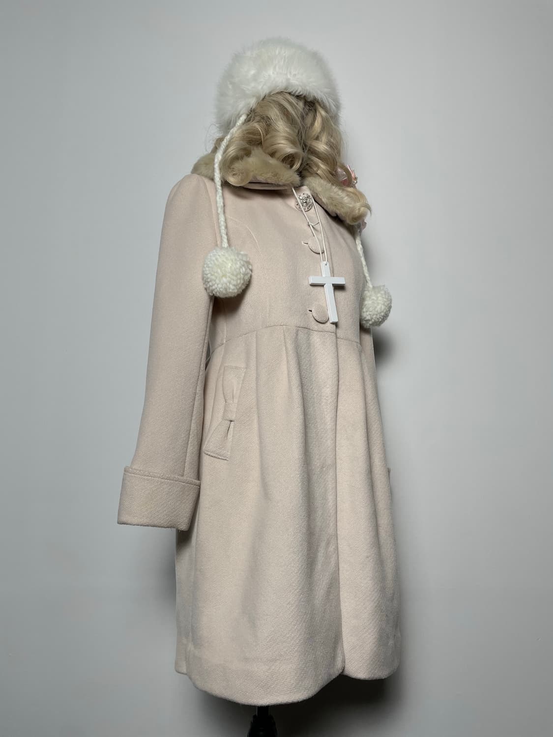 JPN 퍼 카라 크림 아이보리 핑크 화이트 코트 상품이미지2