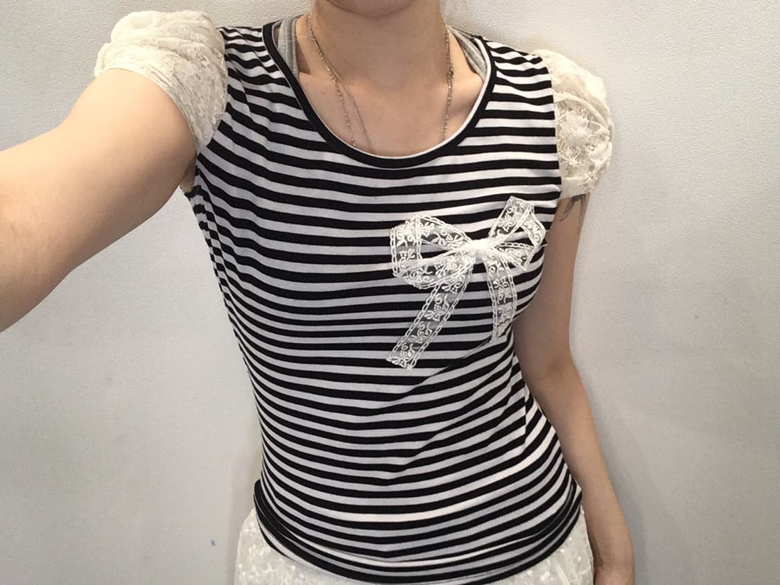 jpn vintage ribbon lace stripe t shirt 상품이미지3