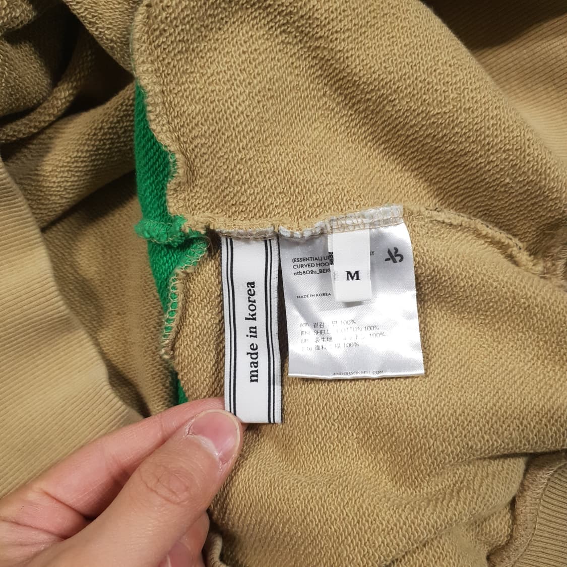 실측 XL (105) 앤더슨벨 콘트라스트 커브드 후디 오버핏 후드티 희귀 상품이미지8