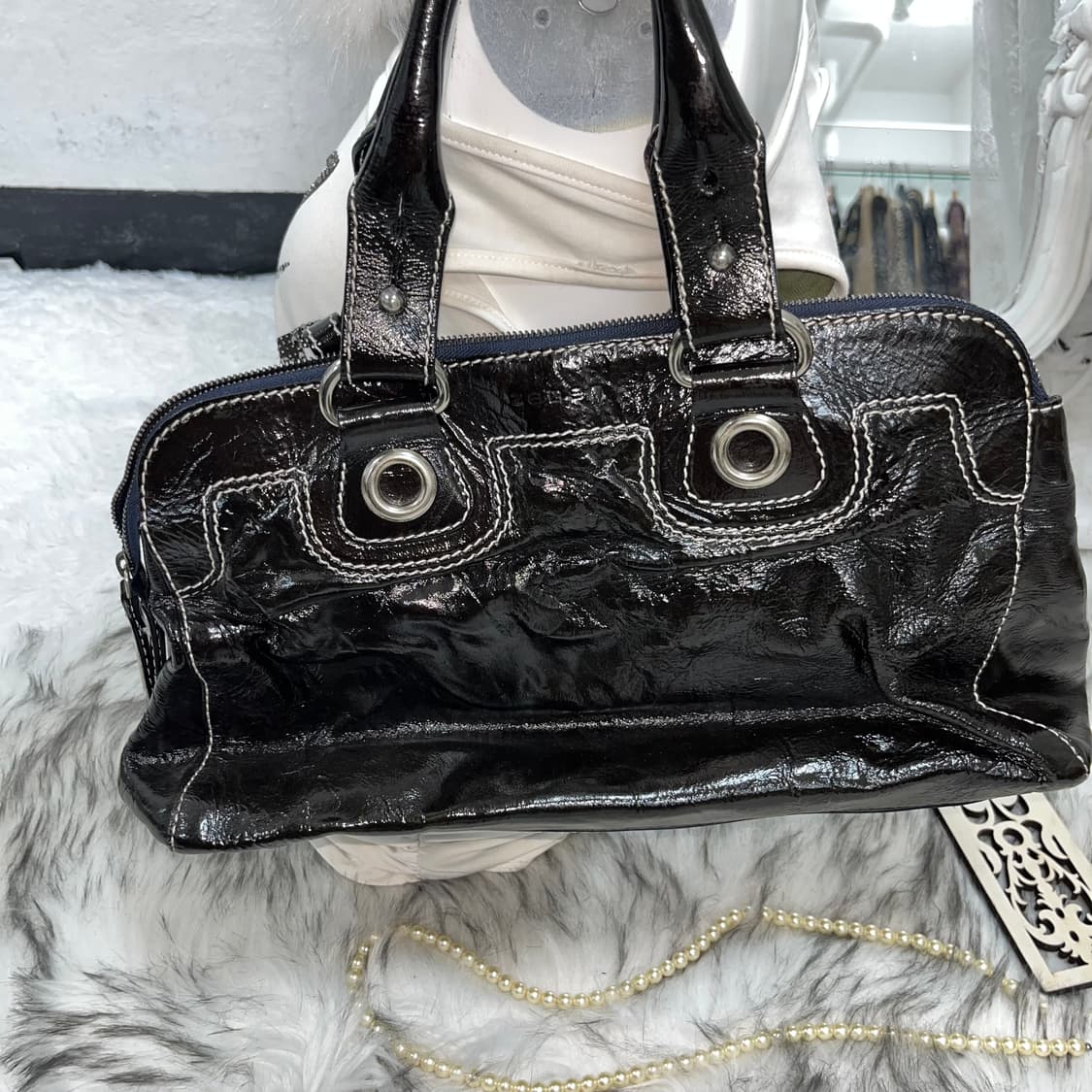 빈티지 글로시 스티치 포인트 토트백 상품이미지5