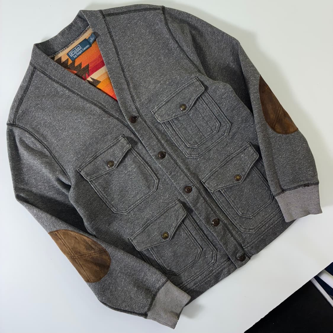 Polo 폴로 랄프로렌 엘보우 패치 나비호 스티츠 포켓 업버튼 가디건 상품이미지2