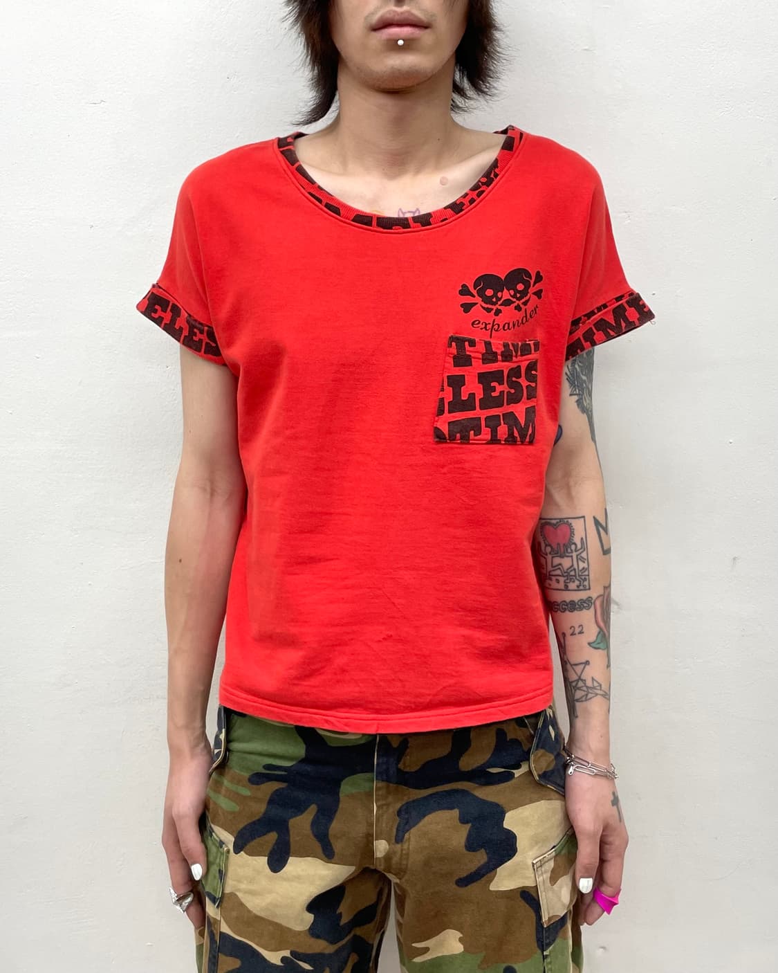  Two skull lettering red T-shirt 상품이미지2