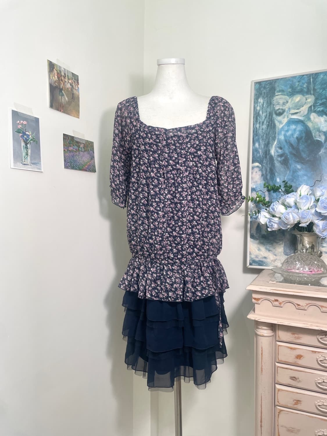 navy flower ruffle fairy 2pcs set 상품이미지1