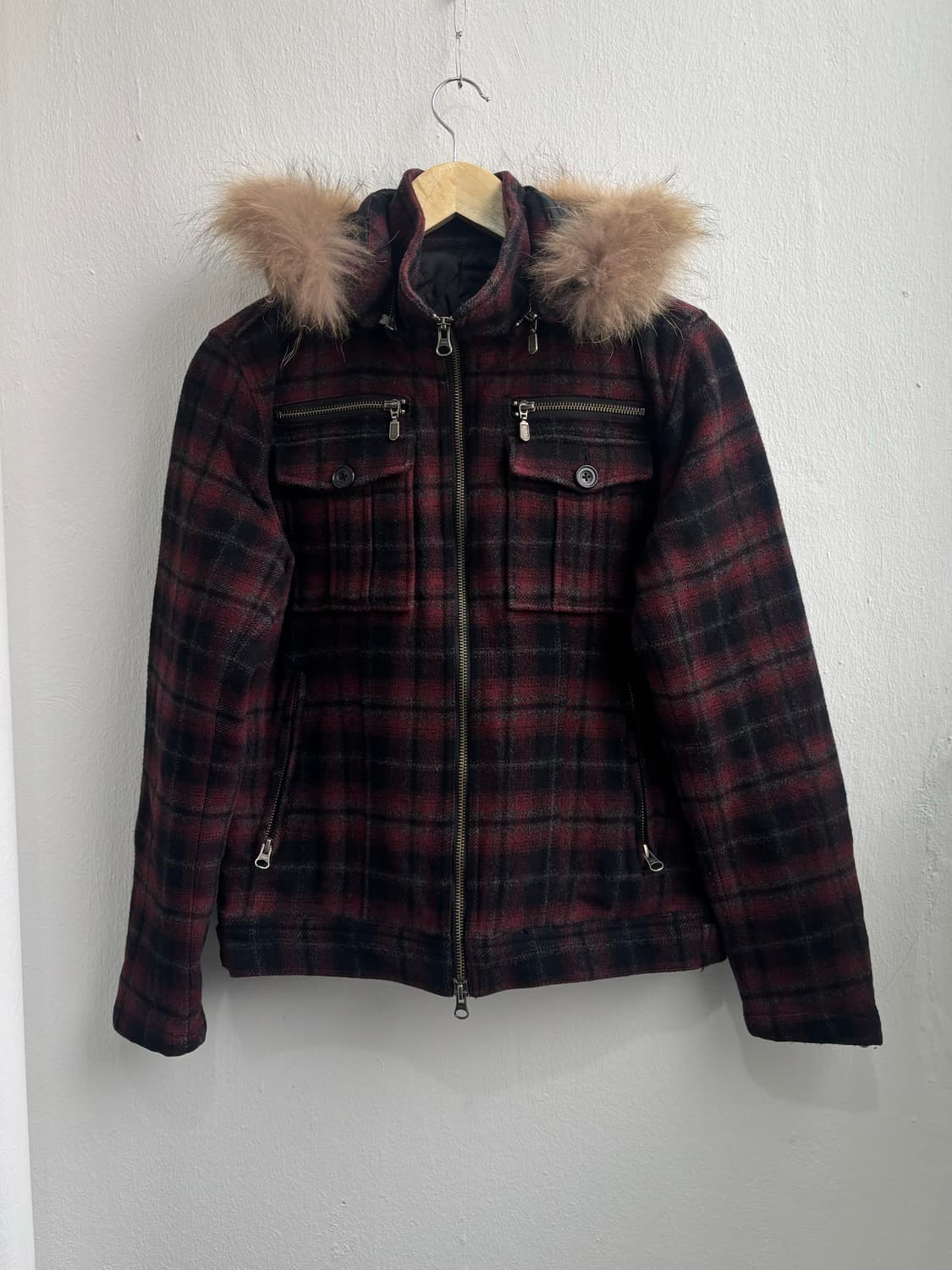 Japanese Vintage Check Fur Hood Jacket 상품이미지3