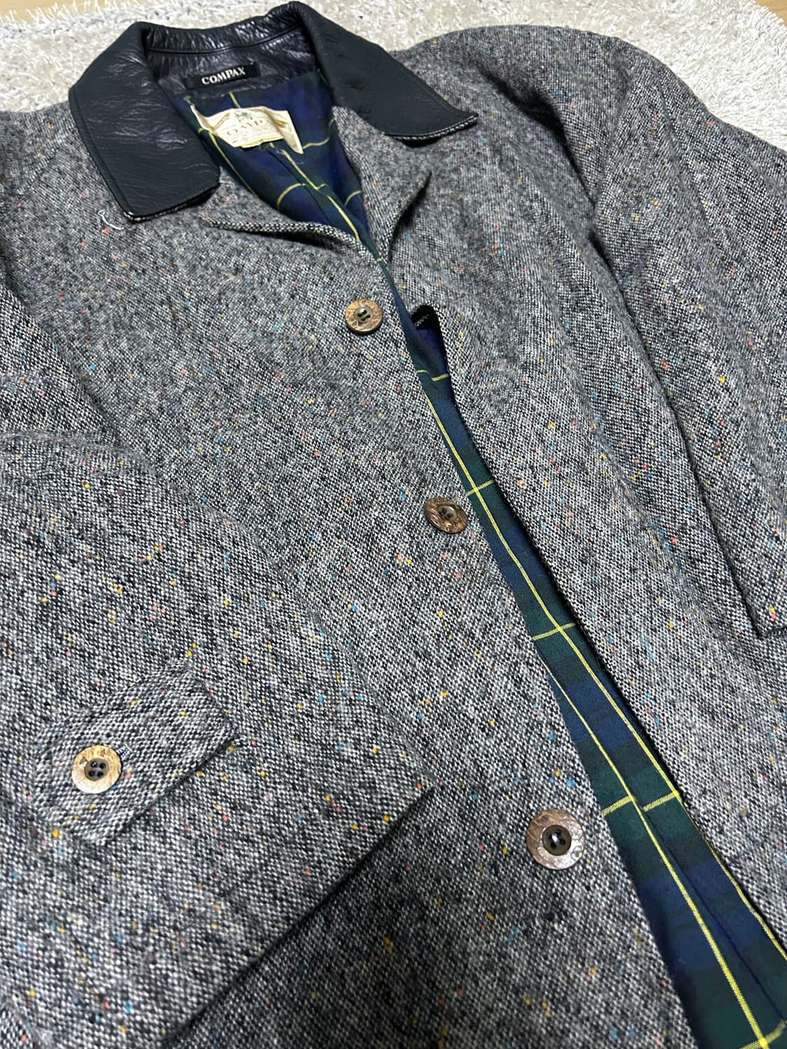 일제 소가죽카라 체크코트 사이즈 105-110 상품이미지2