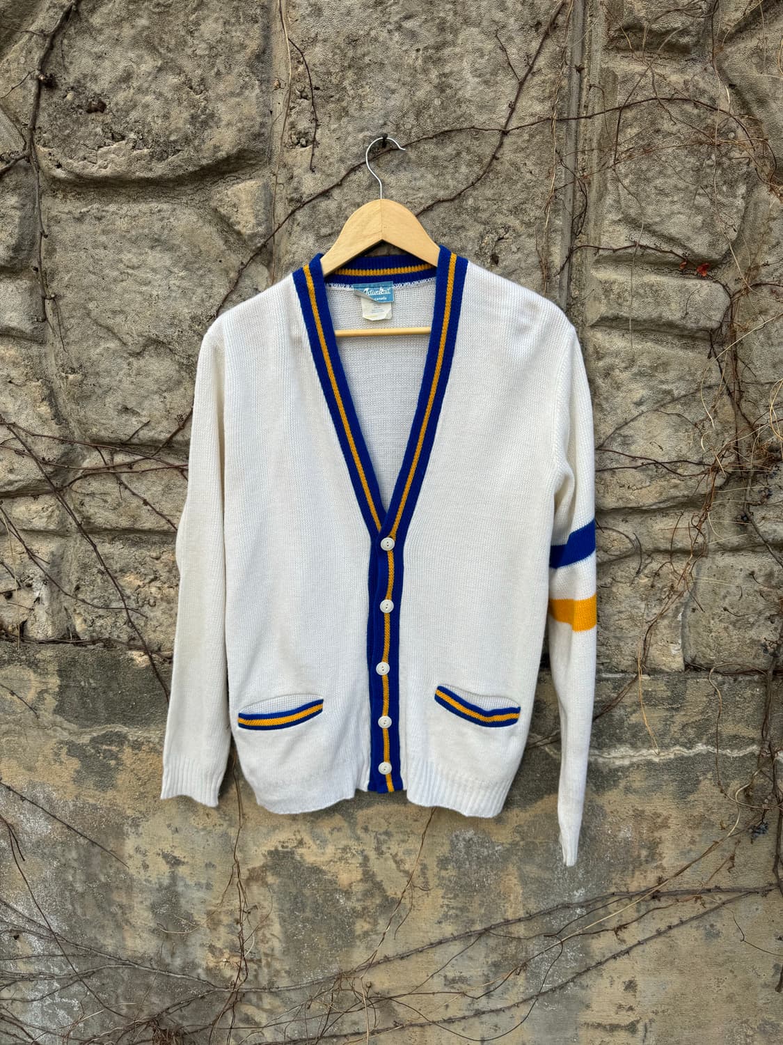 빈티지 캐나다 메이드 아크릴 니트 가디건 화이트 상품이미지1