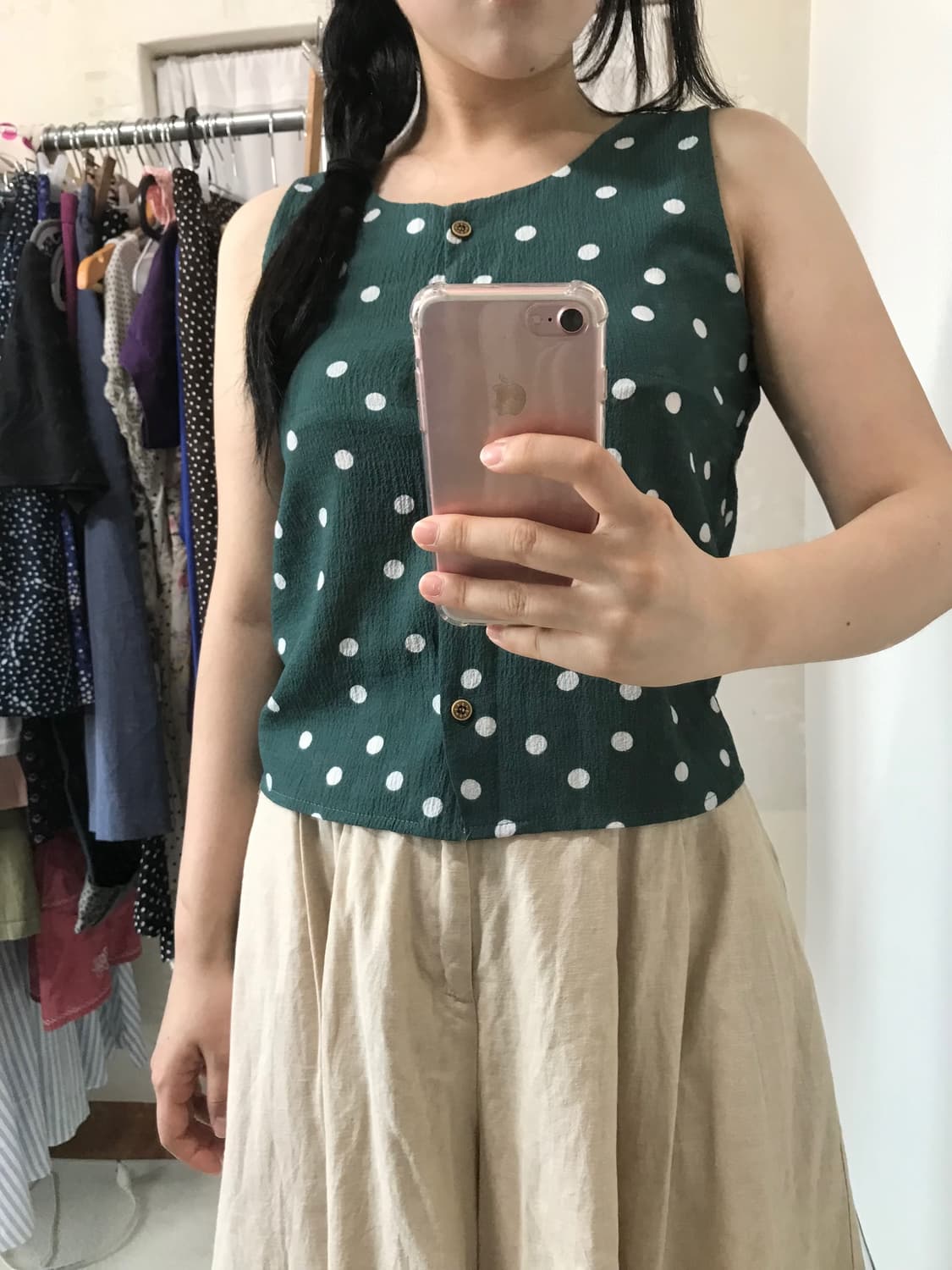 vintage dot green sleeveless 상품이미지1