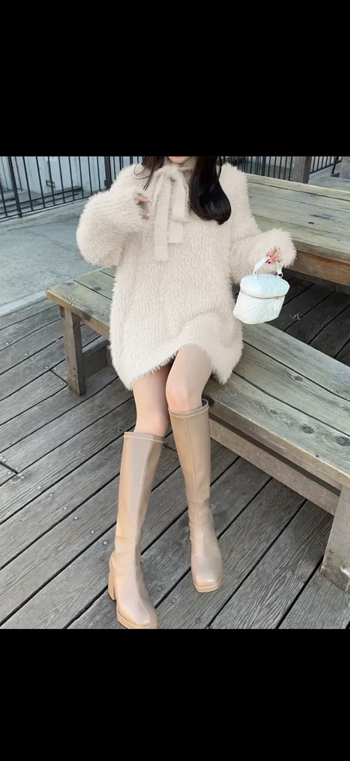 Grl 그레일 핑크 앙고라 머플러 니트 원피스 스나계 일브 상품이미지3