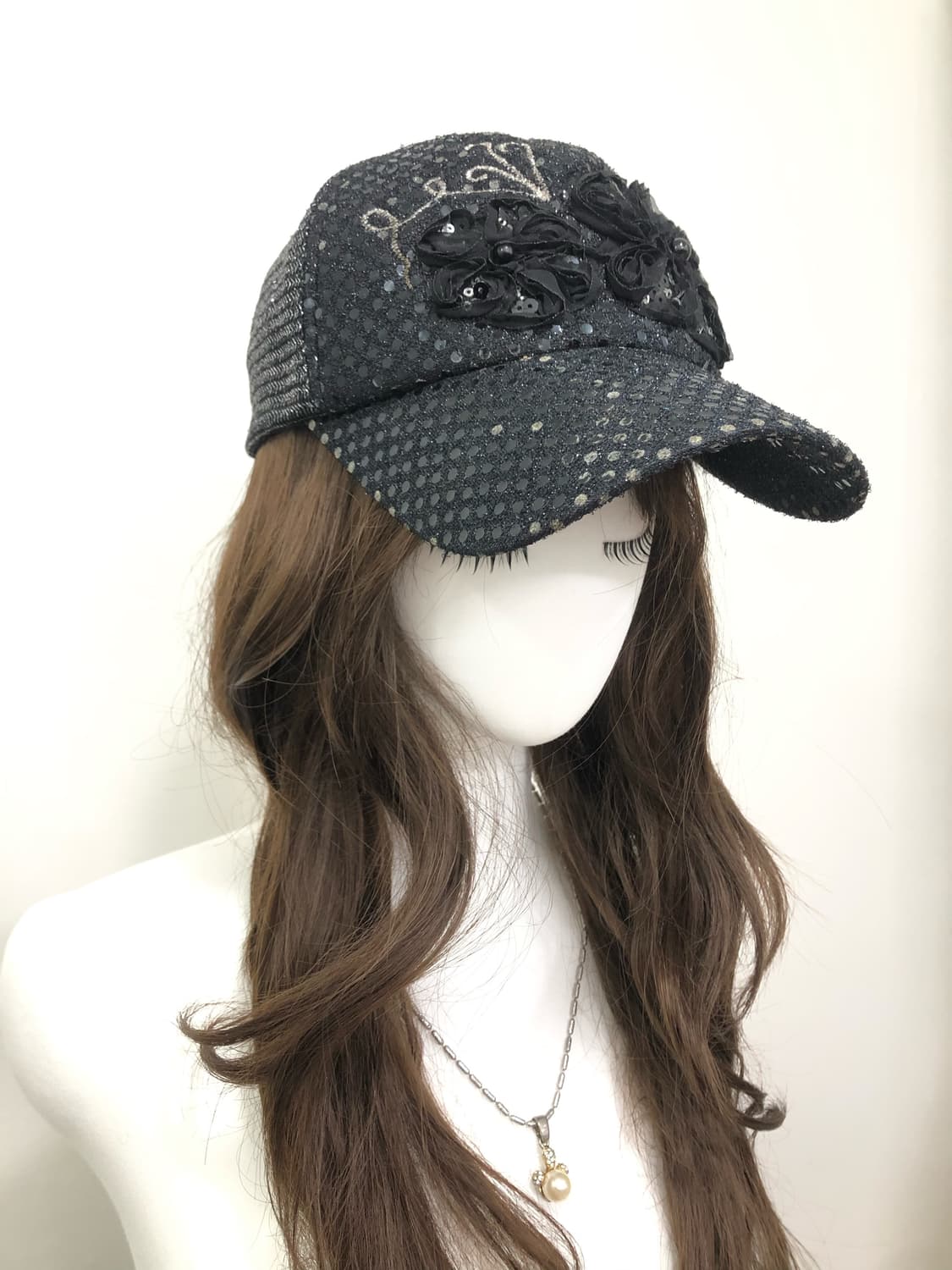 black floral detail mesh ball cap  상품이미지5