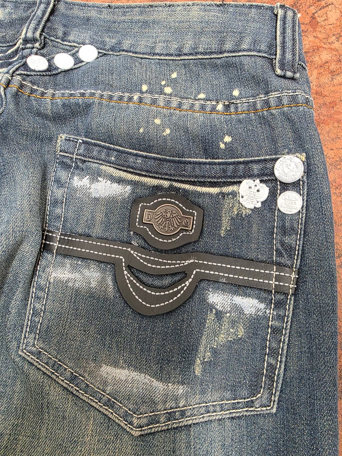 존 갈리아노 헤리티지 가죽 패치 워싱 데님 팬츠 32 상품이미지2