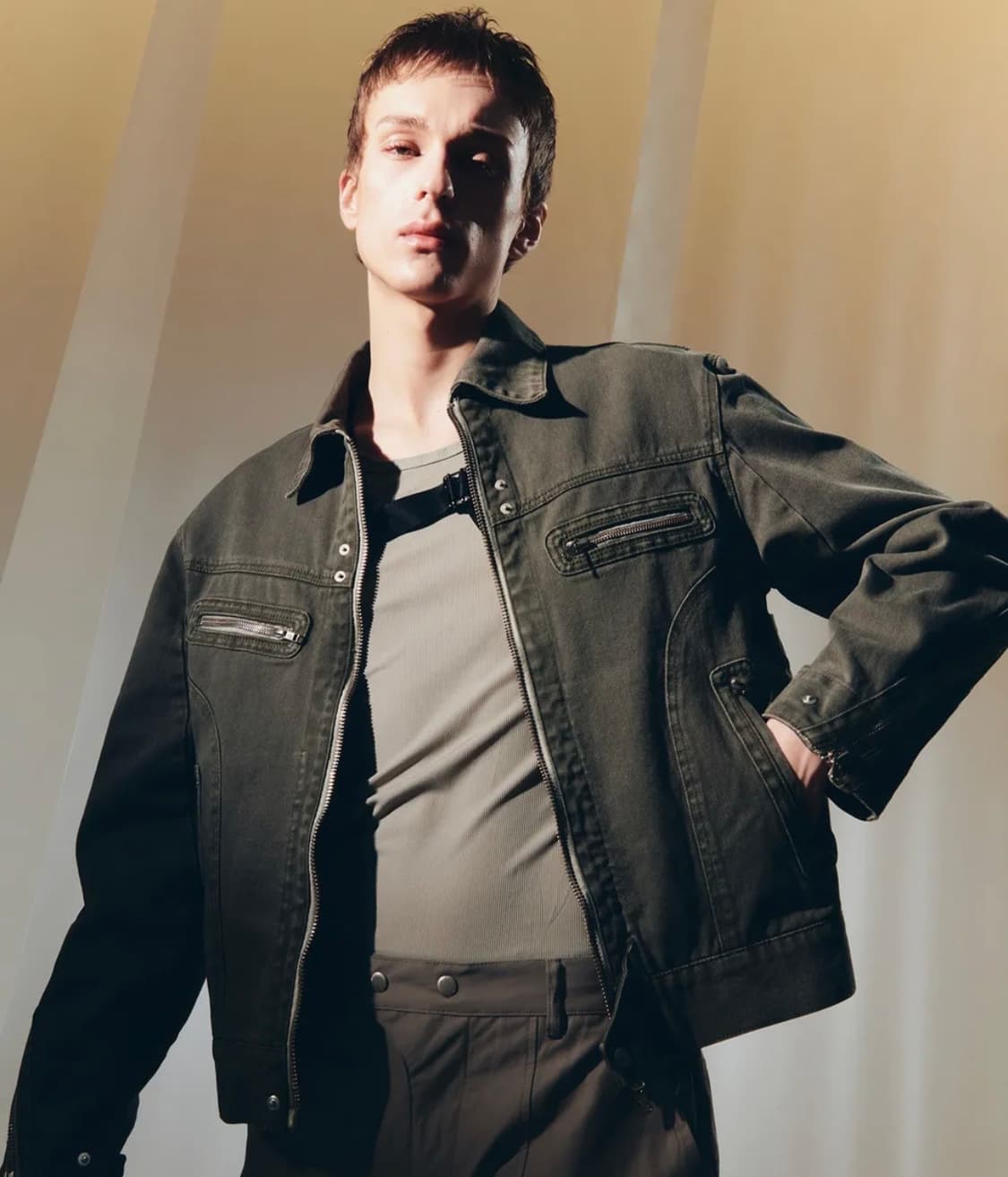 ZIPPER TRUCKER JACKET GARMENT DYEING KHA 상품이미지5