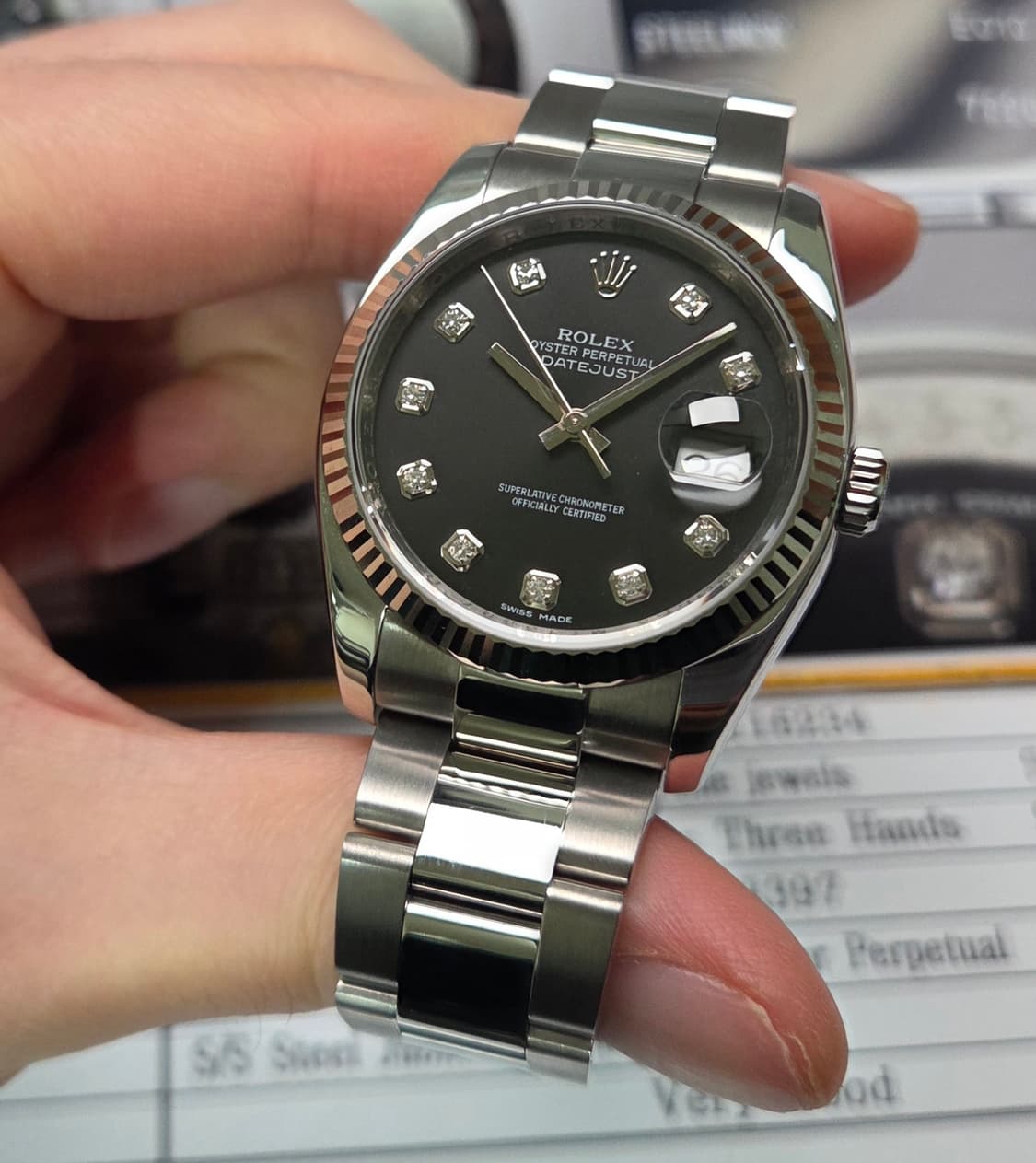롤렉스 데이저스트 116234 블랙 10P다이아(검텐포) WG플루티드베젤 상품이미지4