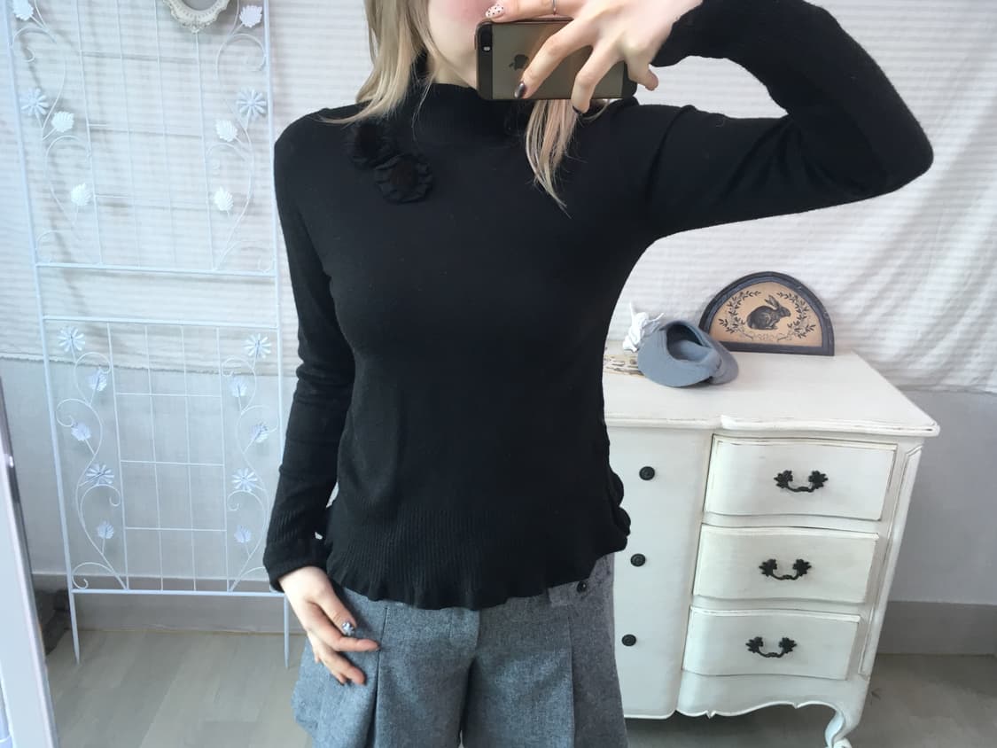 jpn vintage 블랙 코사지 풀오버 니트 상품이미지2