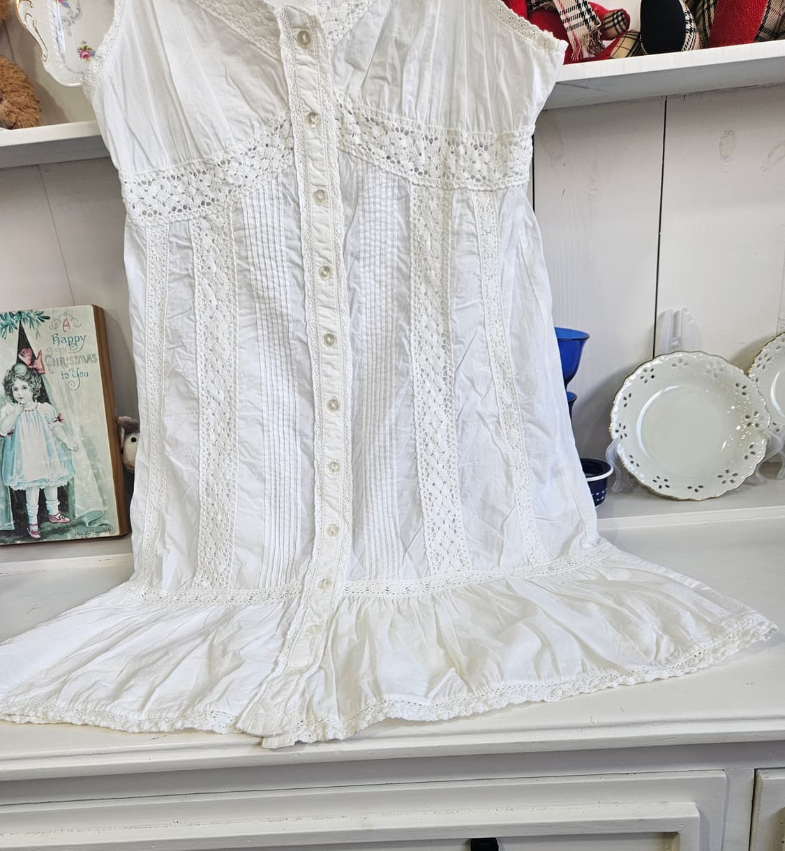 코튼 레이스 슬리브리스 원피스 상품이미지7